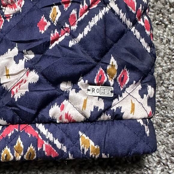 ROXY Womens Quilted Bomber Jacket Size L Aztec Southwest Preppy Lightweight Soft - Picture 2 of 7